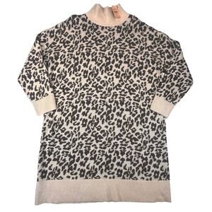 NWT LOFT Plus Sweater Dress Womens 16/18 Leopard Jacquard Turtleneck Wool Blend